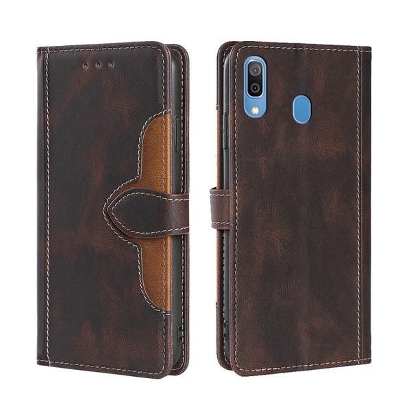 For Samsung Galaxy A30 JP Version Skin Feel Straw Hat Magnetic Buckle Leather Phone Case(Brown)