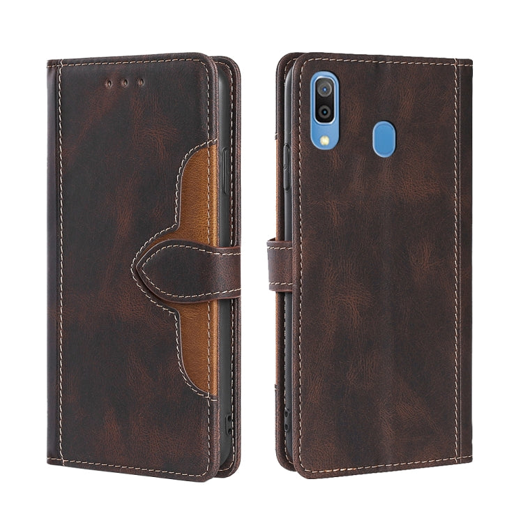 For Samsung Galaxy A30 JP Version Skin Feel Straw Hat Magnetic Buckle Leather Phone Case(Brown)