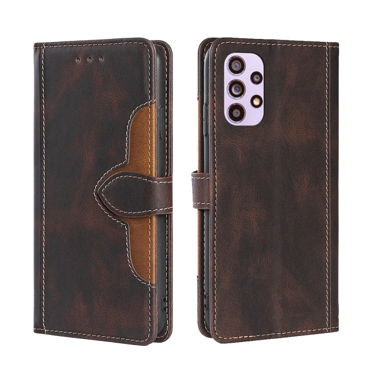 For Samsung Galaxy A33 5G Skin Feel Straw Hat Magnetic Buckle Leather Phone Case(Brown)