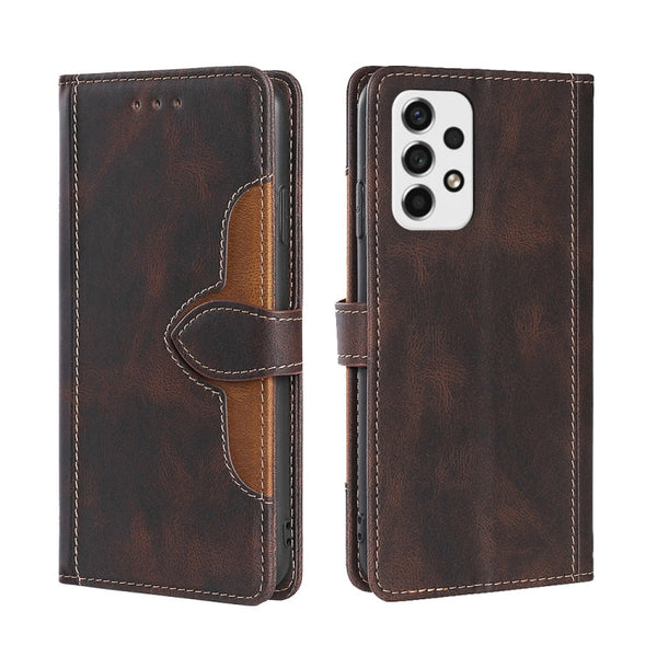 For Samsung Galaxy A53 5G Skin Feel Straw Hat Magnetic Buckle Leather Phone Case(Brown)