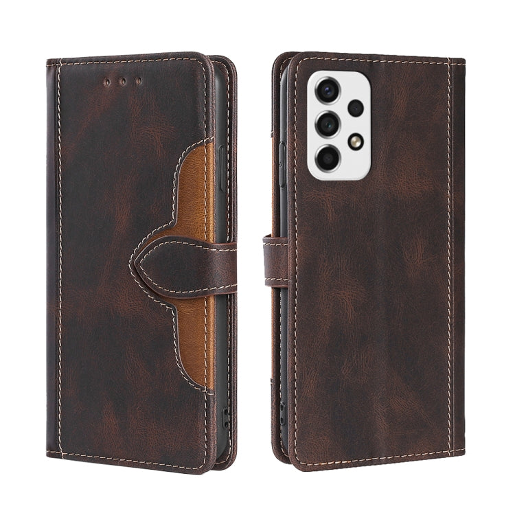 For Samsung Galaxy A53 5G Skin Feel Straw Hat Magnetic Buckle Leather Phone Case(Brown)
