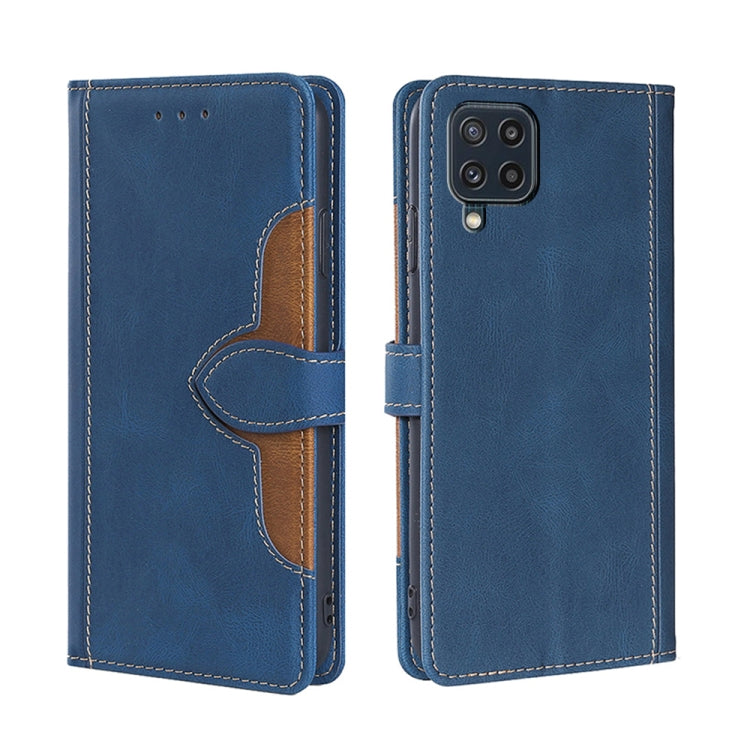 For Samsung Galaxy M32 India Version Skin Feel Straw Hat Magnetic Buckle Leather Phone Case(Blue)