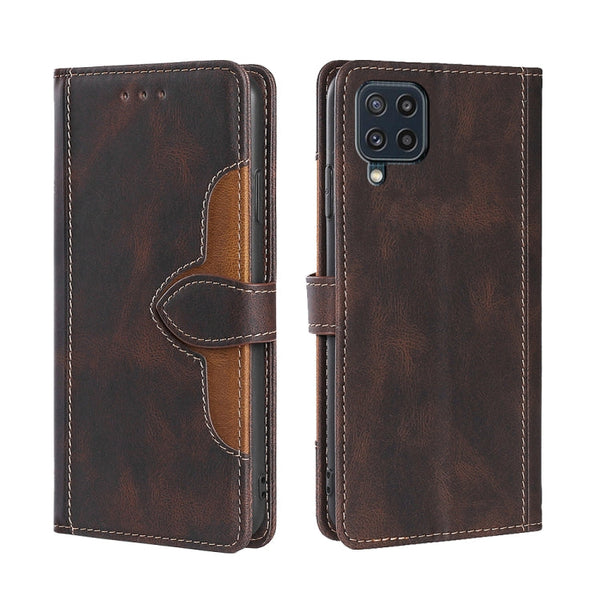 For Samsung Galaxy M32 India Version Skin Feel Straw Hat Magnetic Buckle Leather Phone Case(Brown)