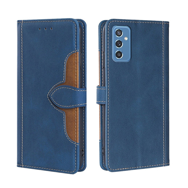 For Samsung Galaxy M52 5G Skin Feel Straw Hat Magnetic Buckle Leather Phone Case(Blue)