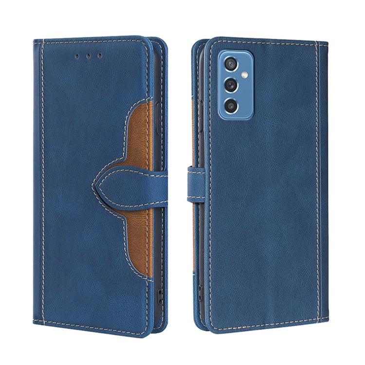 For Samsung Galaxy M52 5G Skin Feel Straw Hat Magnetic Buckle Leather Phone Case(Blue)