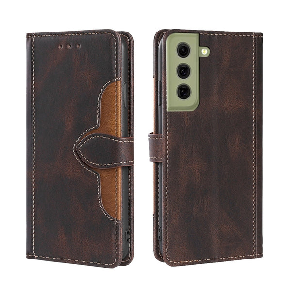 For Samsung Galaxy S21 FE Skin Feel Straw Hat Magnetic Buckle Leather Phone Case(Brown)