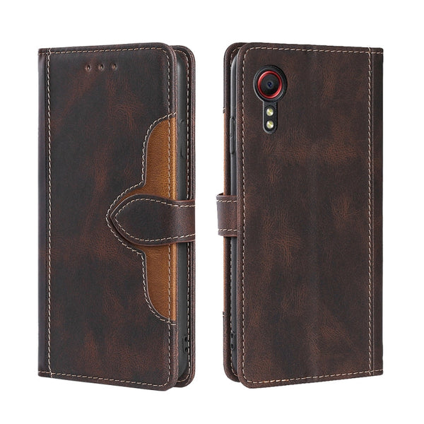 For Samsung Galaxy Xcover 5 Skin Feel Straw Hat Magnetic Buckle Leather Phone Case(Brown)