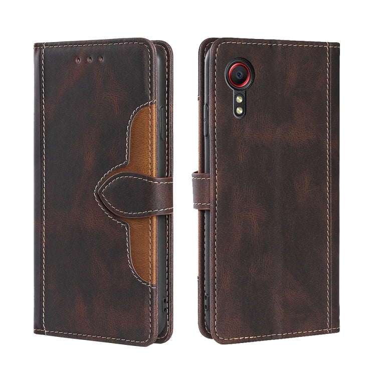 For Samsung Galaxy Xcover 5 Skin Feel Straw Hat Magnetic Buckle Leather Phone Case(Brown)