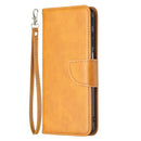 For Motorola Moto G31 / G41 Side Fingerprint Retro Lambskin Texture Leather Phone Case(Yellow)