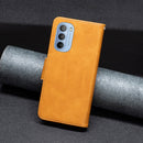 For Motorola Moto G31 / G41 Side Fingerprint Retro Lambskin Texture Leather Phone Case(Yellow)