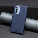 For Motorola Moto G31 / G41 Side Fingerprint Retro Lambskin Texture Leather Phone Case(Blue)