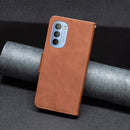 For Motorola Moto G31 / G41 Side Fingerprint Retro Lambskin Texture Leather Phone Case(Brown)