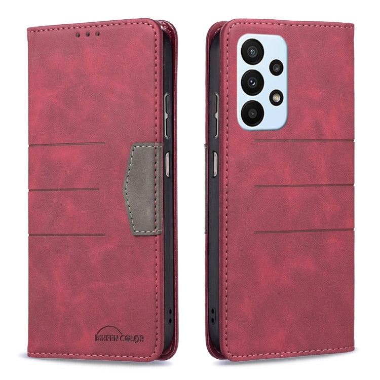 For Samsung Galaxy A23 5G Magnetic Splicing Leather Phone Case(Red)