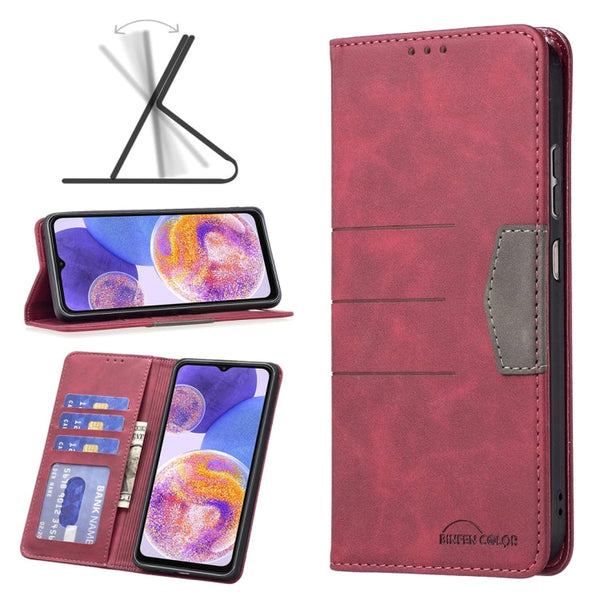 For Samsung Galaxy A23 5G Magnetic Splicing Leather Phone Case(Red)