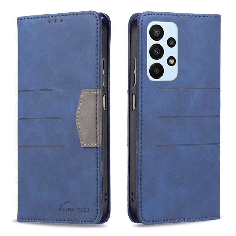 For Samsung Galaxy A23 5G Magnetic Splicing Leather Phone Case(Blue)