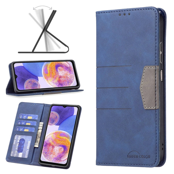 For Samsung Galaxy A23 5G Magnetic Splicing Leather Phone Case(Blue)