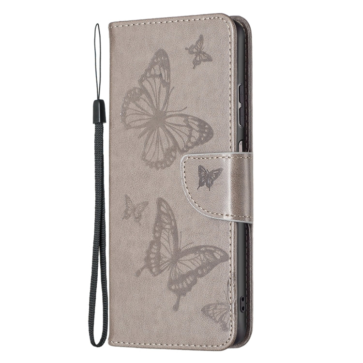 For Samsung Galaxy A23 5G Two Butterflies Embossing Leather Phone Case(Grey)