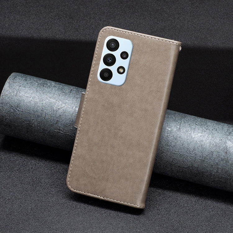 For Samsung Galaxy A23 5G Two Butterflies Embossing Leather Phone Case(Grey)