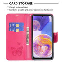 For Samsung Galaxy A23 5G Two Butterflies Embossing Leather Phone Case(Rose Red)