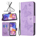 For Samsung Galaxy A23 5G Two Butterflies Embossing Leather Phone Case(Purple)