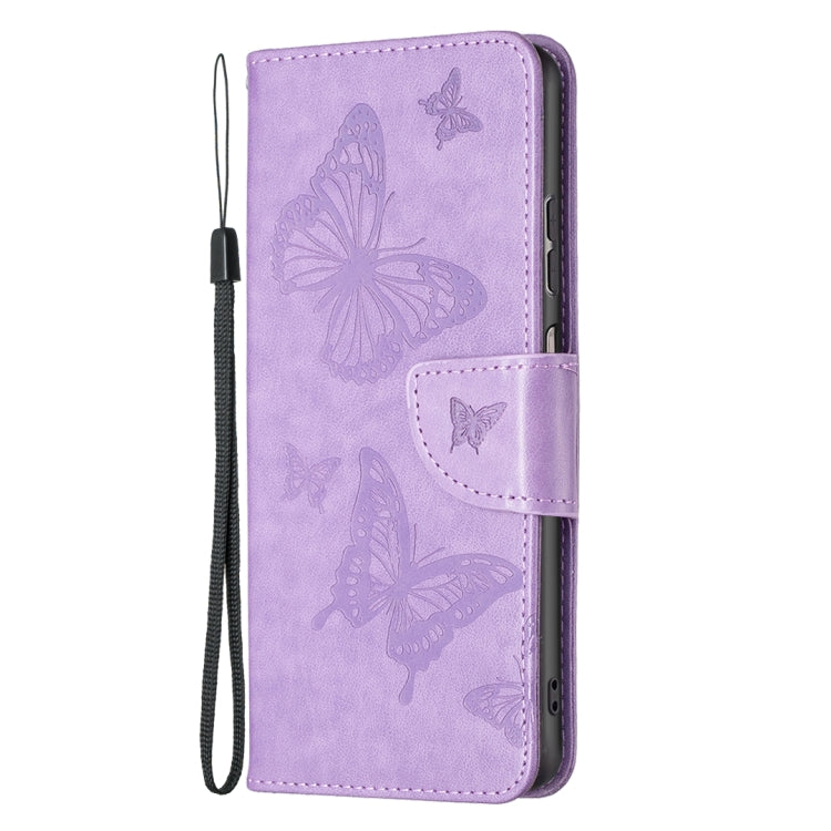 For Samsung Galaxy A23 5G Two Butterflies Embossing Leather Phone Case(Purple)