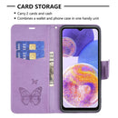 For Samsung Galaxy A23 5G Two Butterflies Embossing Leather Phone Case(Purple)