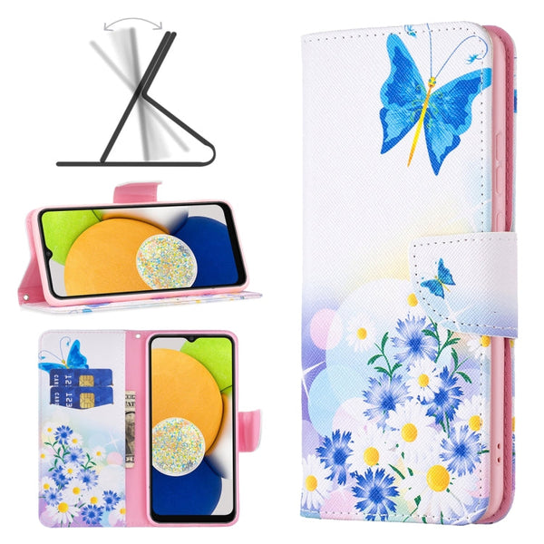 For Samsung Galaxy A03 166mm Colored Drawing Pattern Leather Phone Case(Flower Butterfly)