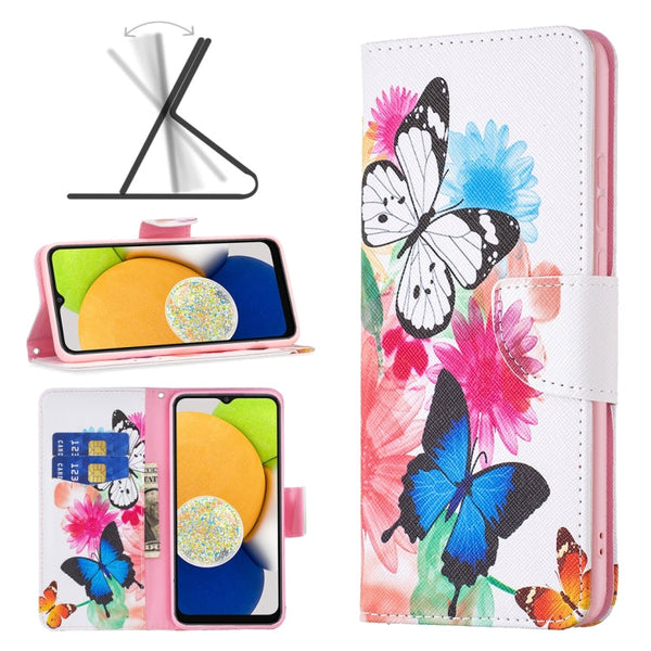 For Samsung Galaxy A03 166mm Colored Drawing Pattern Leather Phone Case(Butterfly)