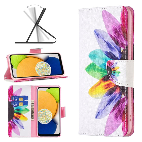 For Samsung Galaxy A03 166mm Colored Drawing Pattern Leather Phone Case(Sun Flower)