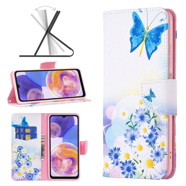 For Samsung Galaxy A23 5G Colored Drawing Pattern Leather Phone Case(Flower Butterfly)
