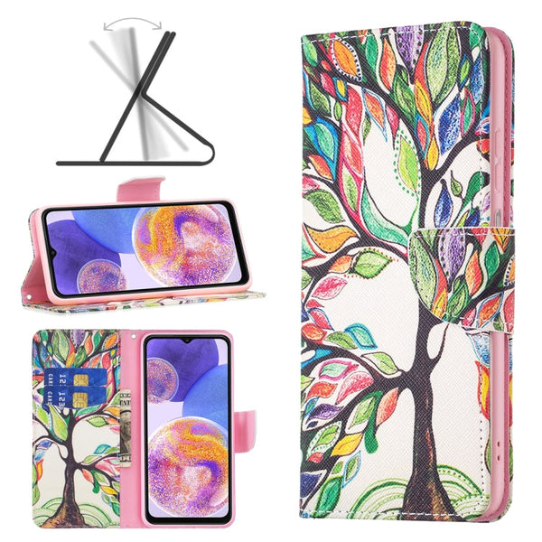 For Samsung Galaxy A23 5G Colored Drawing Pattern Leather Phone Case(Life Tree)