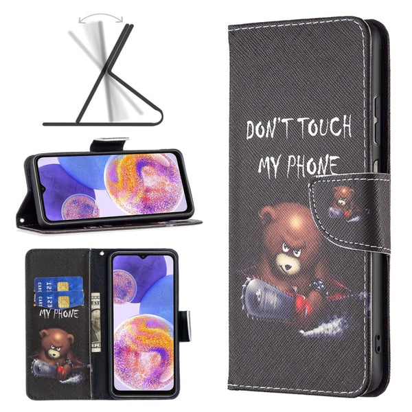 For Samsung Galaxy A23 5G Colored Drawing Pattern Leather Phone Case(Bear)