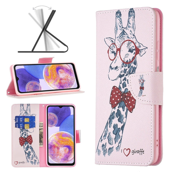 For Samsung Galaxy A23 5G Colored Drawing Pattern Leather Phone Case(Giraffe)
