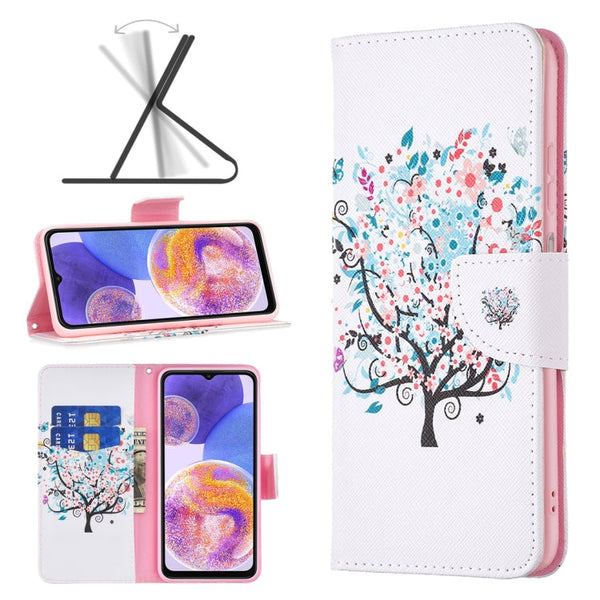 For Samsung Galaxy A23 5G Colored Drawing Pattern Leather Phone Case(Little Tree)