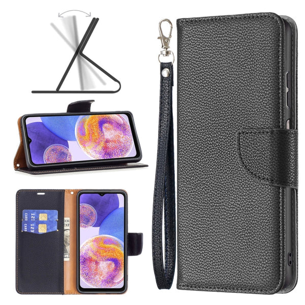 For Samsung Galaxy A23 5G Litchi Texture Pure Color Leather Phone Case(Black)