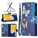 For Samsung Galaxy A03 166mm Colored Drawing Pattern Zipper Leather Phone Case(Gold Butterfly)