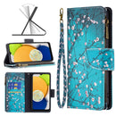 For Samsung Galaxy A03 166mm Colored Drawing Pattern Zipper Leather Phone Case(Plum Blossom)