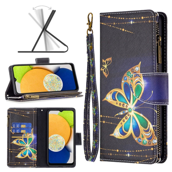 For Samsung Galaxy A03 166mm Colored Drawing Pattern Zipper Leather Phone Case(Big Butterfly)