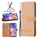 For Samsung Galaxy A23 5G Color Matching Denim Texture Leather Phone Case(Brown)