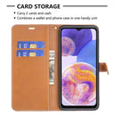 For Samsung Galaxy A23 5G Color Matching Denim Texture Leather Phone Case(Brown)
