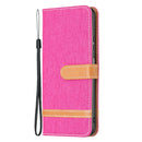 For Samsung Galaxy A23 5G Color Matching Denim Texture Leather Phone Case(Rose Red)