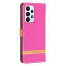 For Samsung Galaxy A23 5G Color Matching Denim Texture Leather Phone Case(Rose Red)