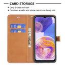 For Samsung Galaxy A23 5G Color Matching Denim Texture Leather Phone Case(Rose Red)