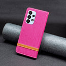 For Samsung Galaxy A23 5G Color Matching Denim Texture Leather Phone Case(Rose Red)