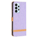 For Samsung Galaxy A23 5G Color Matching Denim Texture Leather Phone Case(Purple)