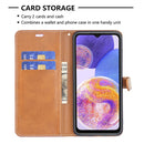 For Samsung Galaxy A23 5G Color Matching Denim Texture Leather Phone Case(Purple)