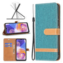For Samsung Galaxy A23 5G Color Matching Denim Texture Leather Phone Case(Green)
