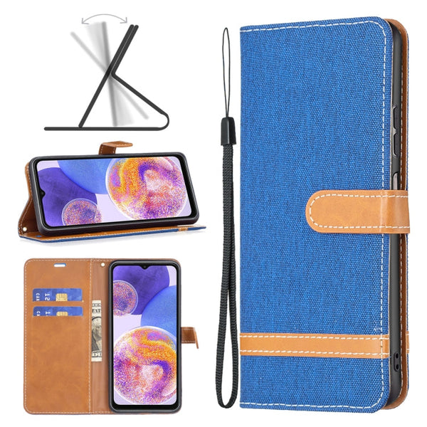 For Samsung Galaxy A23 5G Color Matching Denim Texture Leather Phone Case(Royal Blue)