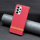 For Samsung Galaxy A23 5G Color Matching Denim Texture Leather Phone Case(Red)
