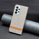 For Samsung Galaxy A23 5G Color Matching Denim Texture Leather Phone Case(Grey)